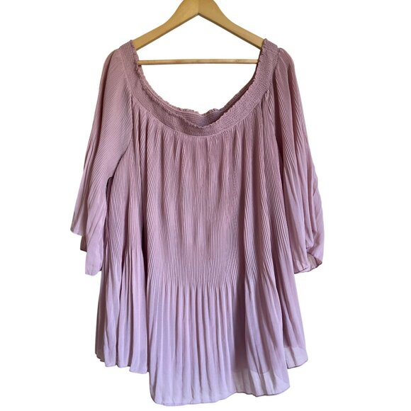 City Chic Size XXL/24 Light Pink Dusty Accordion Pleat Off The Shoulder 3/4 Slee - Picture 1 of 7